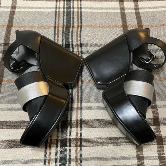 Robert Clergerie Black and Silver Wedge Sandals - Picture 14 of 16